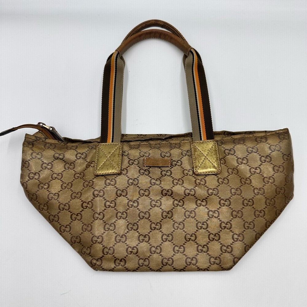 GUCCI GG Crystal Small Tote Bag Gold Gray Brown - Picture 4 of 15